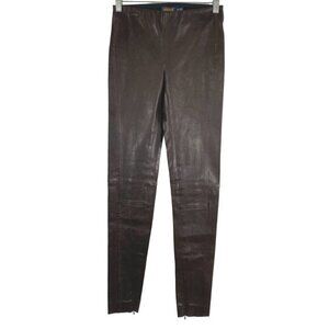 Polo Ralph Lauren Leggings‎ Pants XS Lamb Leather Stretch Brown Leg Zip PT-1752